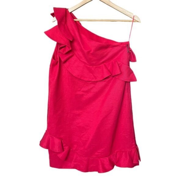 NWT MSGM MIlano One Shoulder Ruffle Dress in Red Women Size‎ 44 US 8 - Picture 3 of 12